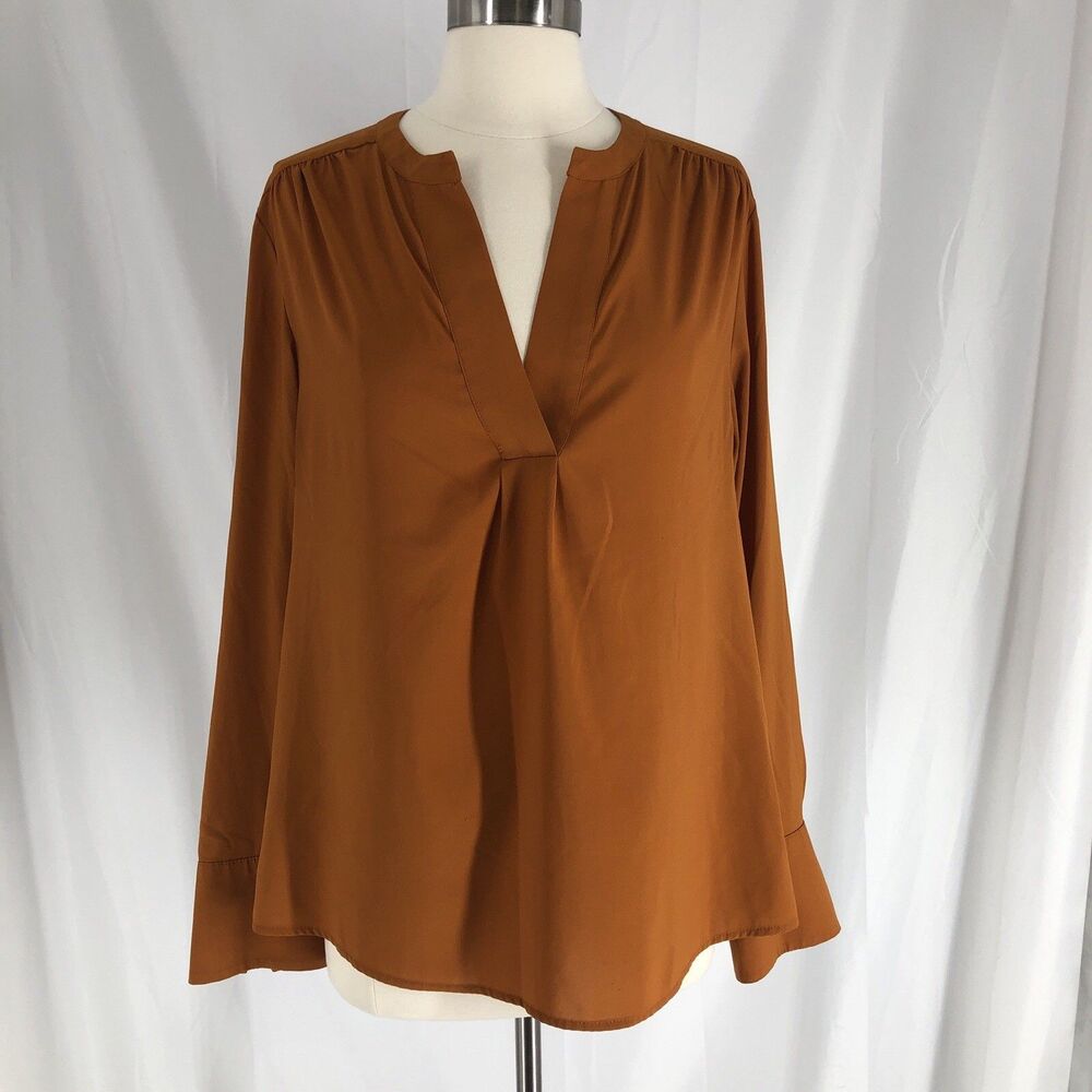 Calvin Klein Blouse Womens L Orange V Neck Long Sleeve Career